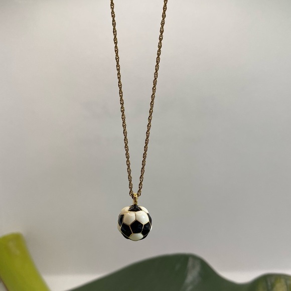 Vintage D’Orlan Enamelled Ball Pendant Gold Black White Necklace Chain Soccer - Picture 2 of 9